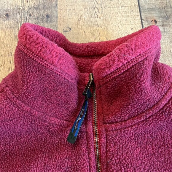 L.L. Bean Red Burgundy Fleece Full Zip Jacket Outdoors Camping Cozy Winter - Picture 5 of 8